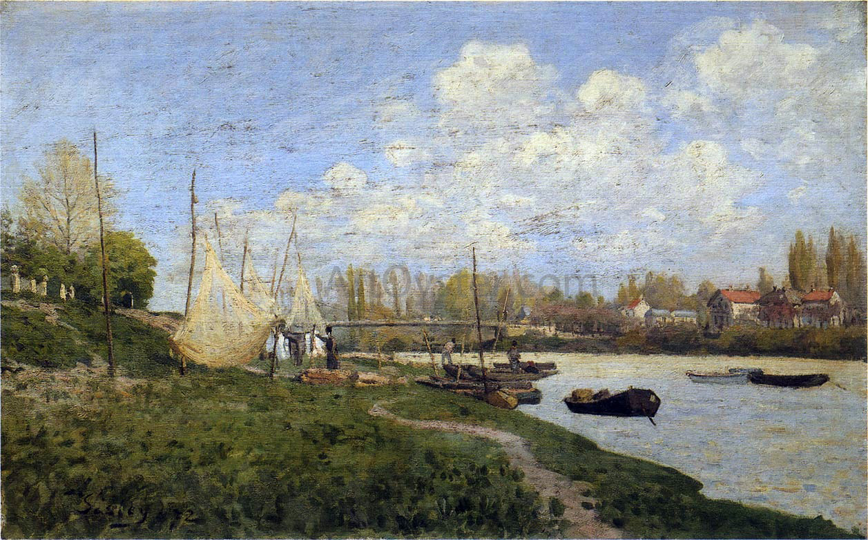Alfred Sisley Fishermen Mending Nets - Hand Painted Oil Painting