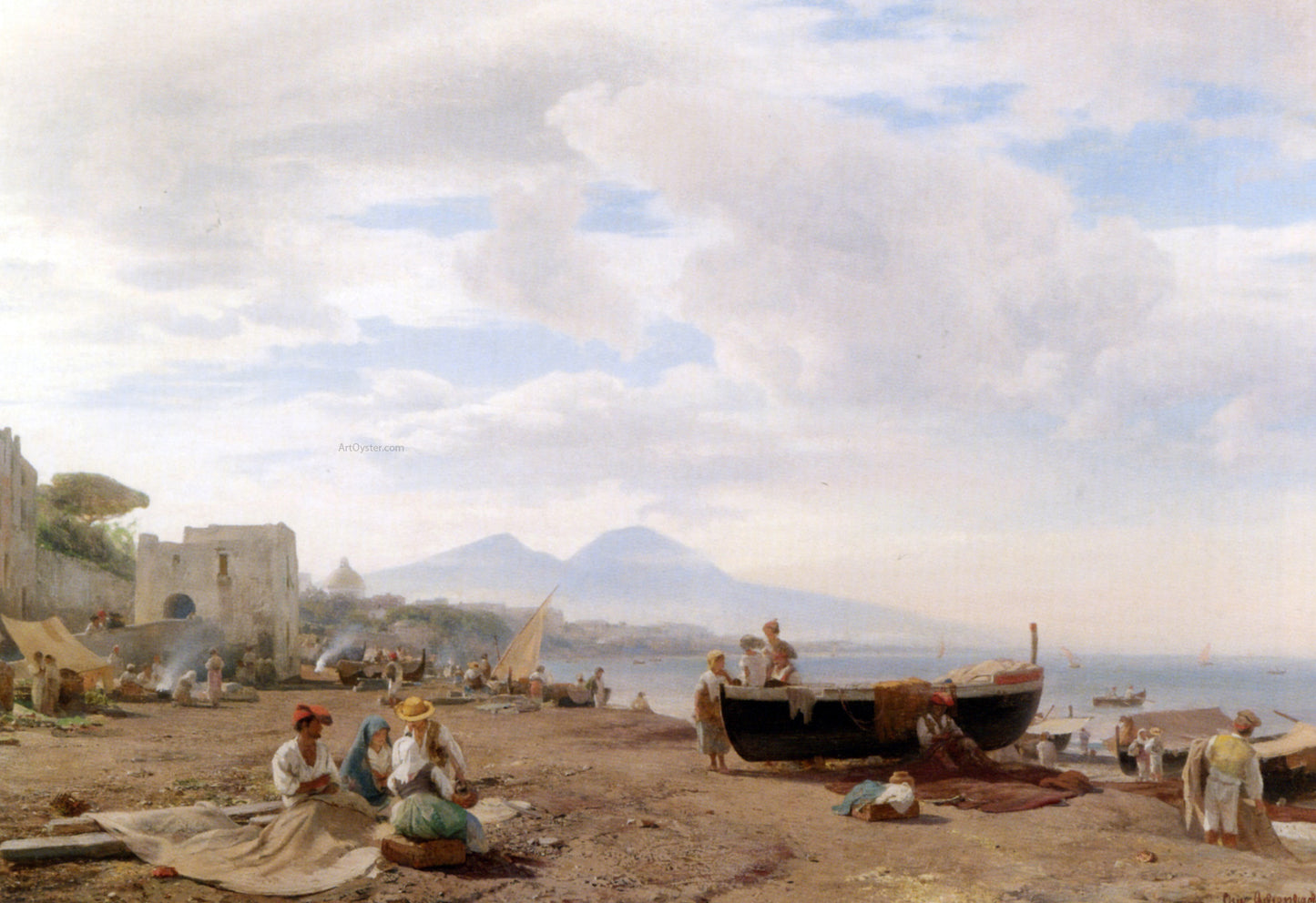Oswald Achenbach Fishermen on the Amalfi coast - Hand Painted Oil Painting