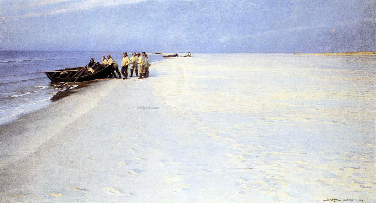 Peder Severin Kroyer Fishermen on the Beach at Skagen - Hand Painted Oil Painting