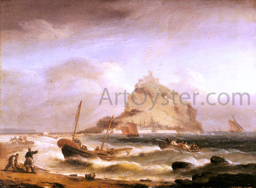 Thomas Luny Fishermen Rowing in, Before St. Michael's Mount - Hand Painted Oil Painting