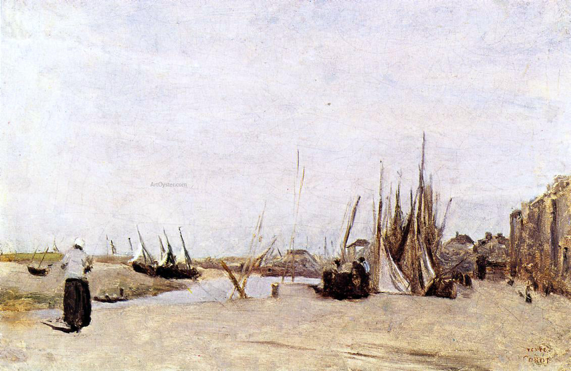 Jean-Baptiste-Camille Corot Fishermen's Quay, Trouville - Hand Painted Oil Painting