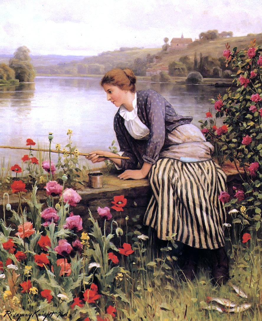 Daniel Ridgway Knight Fishing - Hand Painted Oil Painting