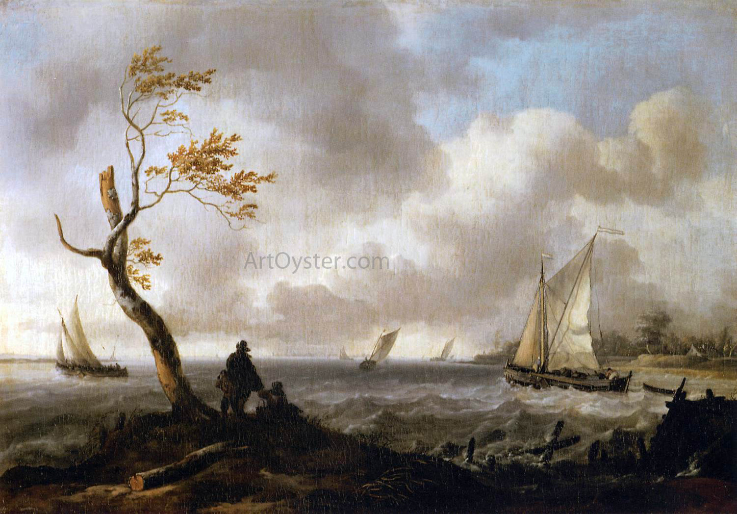 Ludolf Backhuysen Fishing Boats and Coasting Vessel in Rough Weather - Hand Painted Oil Painting