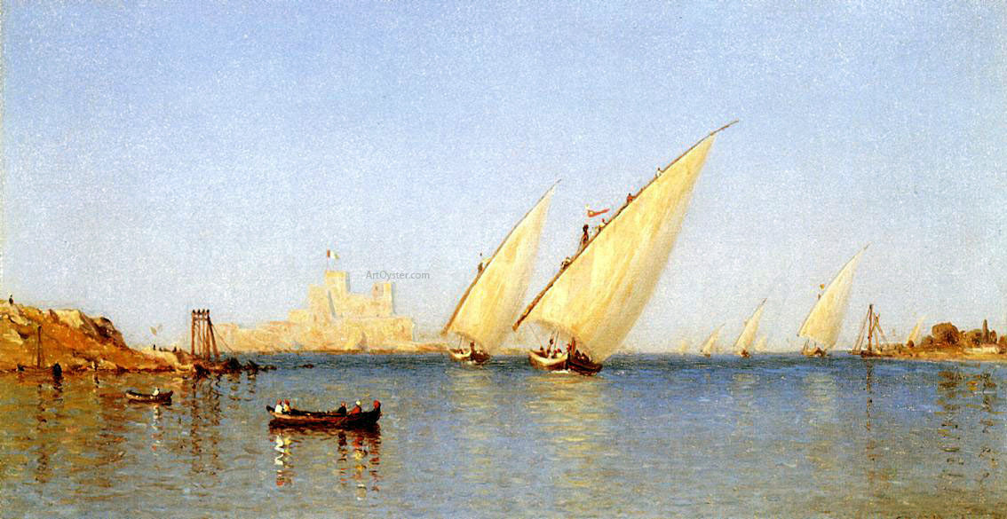 Sanford Robinson Gifford Fishing Boats Coming into Brindisi Harbor - Hand Painted Oil Painting