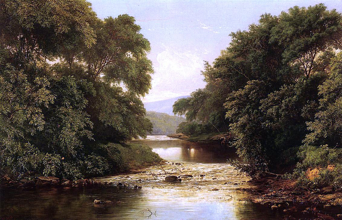 William Mason Brown Fishing by a River - Hand Painted Oil Painting