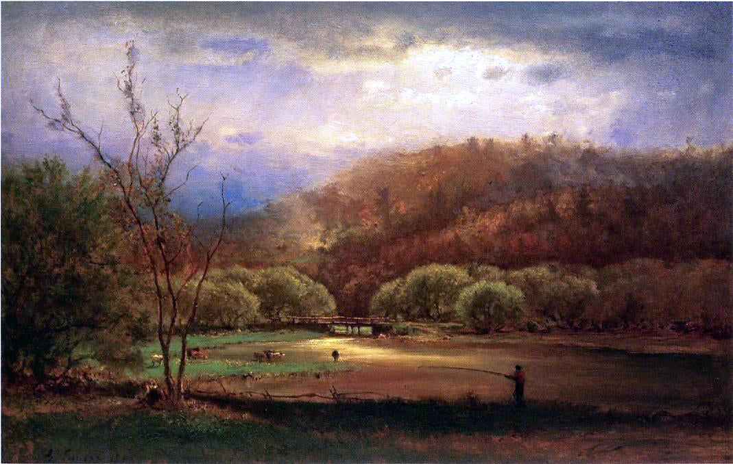 George Inness Fishing - Hand Painted Oil Painting