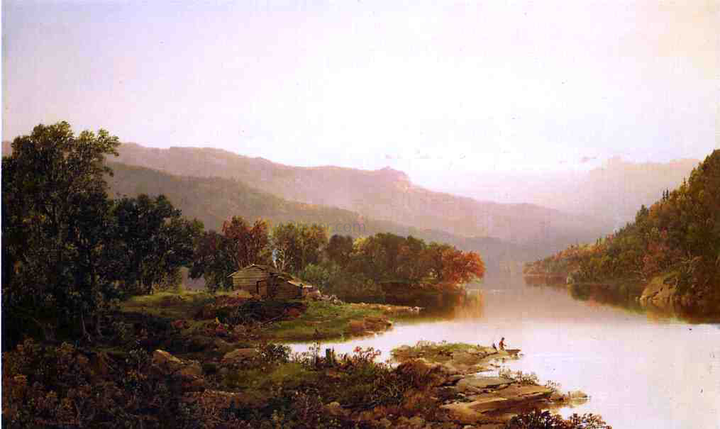 William Louis Sonntag Fishing in the Cove - Hand Painted Oil Painting