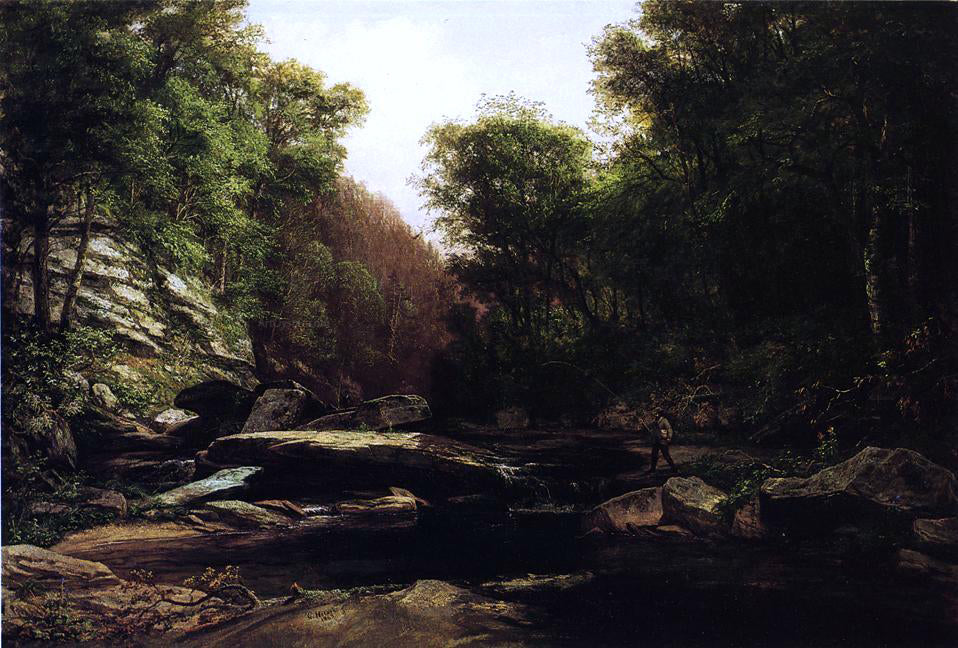 George Hetzel Fishing Near Shade Run Furnace - Hand Painted Oil Painting