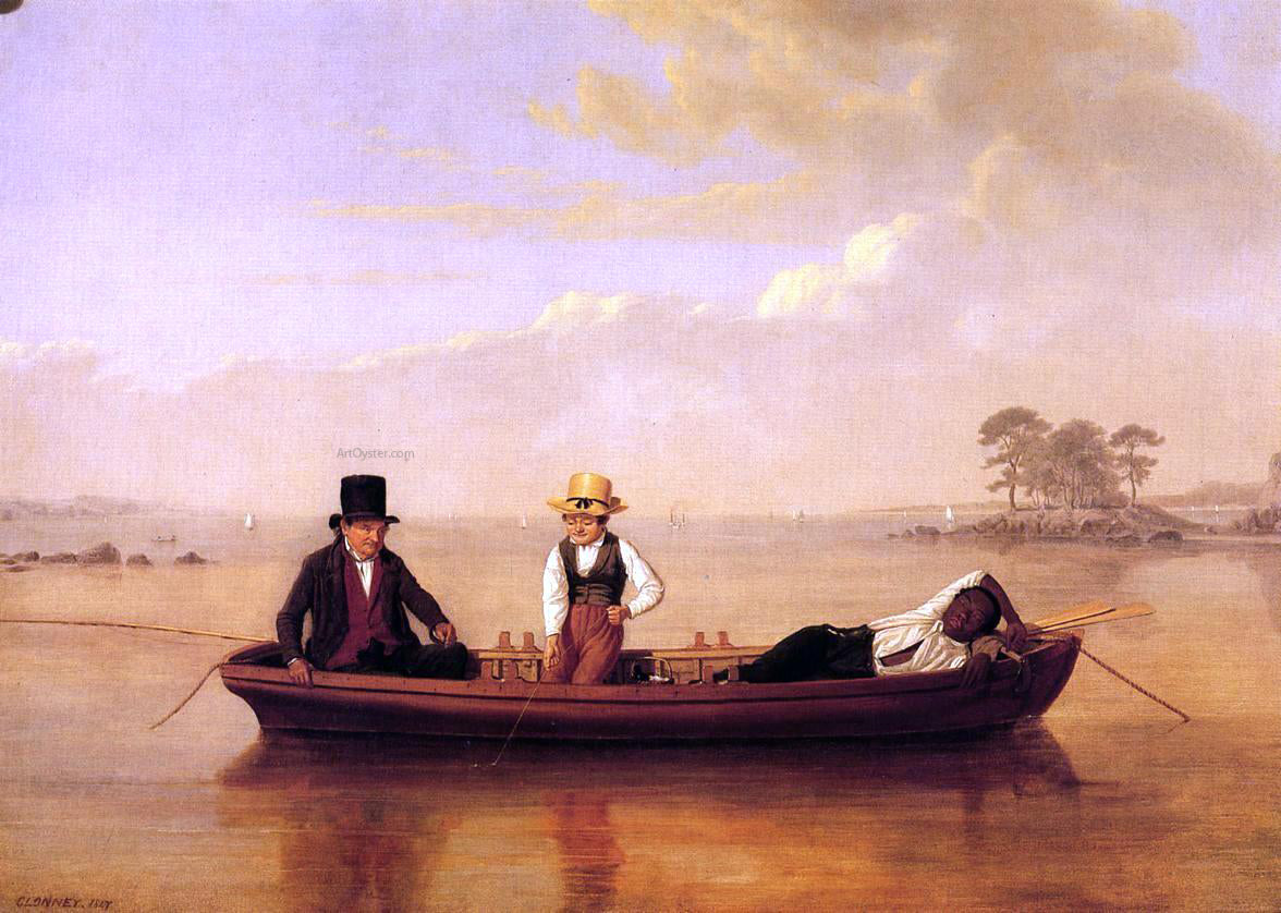 James Goodwyn Clonney Fishing Party on Long Island Sound off New Rochelle - Hand Painted Oil Painting