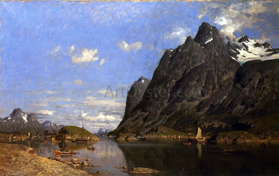 Adelsteen Normann Fishing Settlement in the Lofoton Islands - Hand Painted Oil Painting