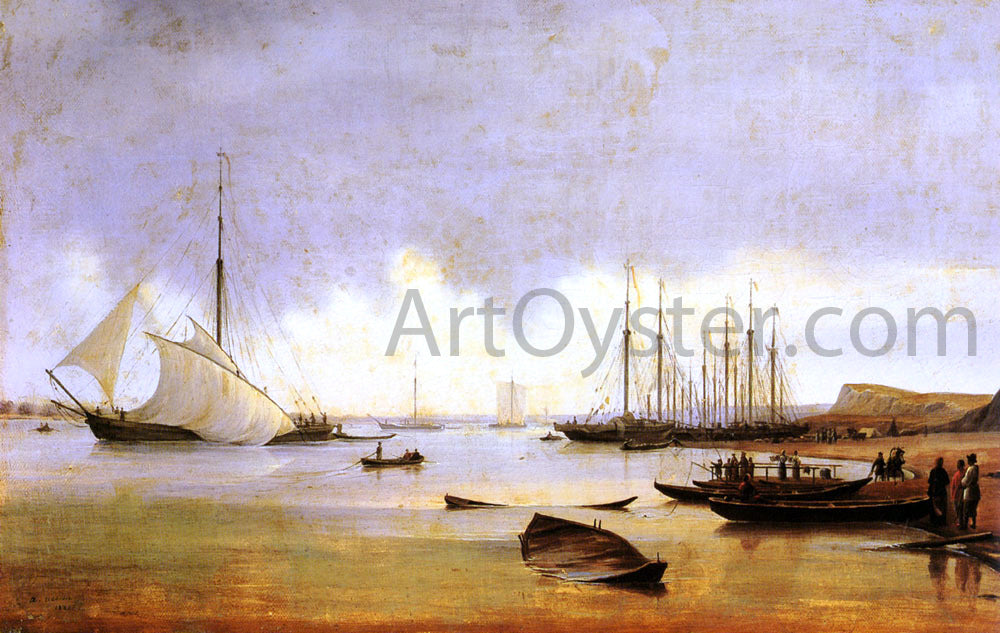 Anton Ivanovich Ivanov Fishing Vessels off a Jetty, believed to be Costroma (Russia) - Hand Painted Oil Painting