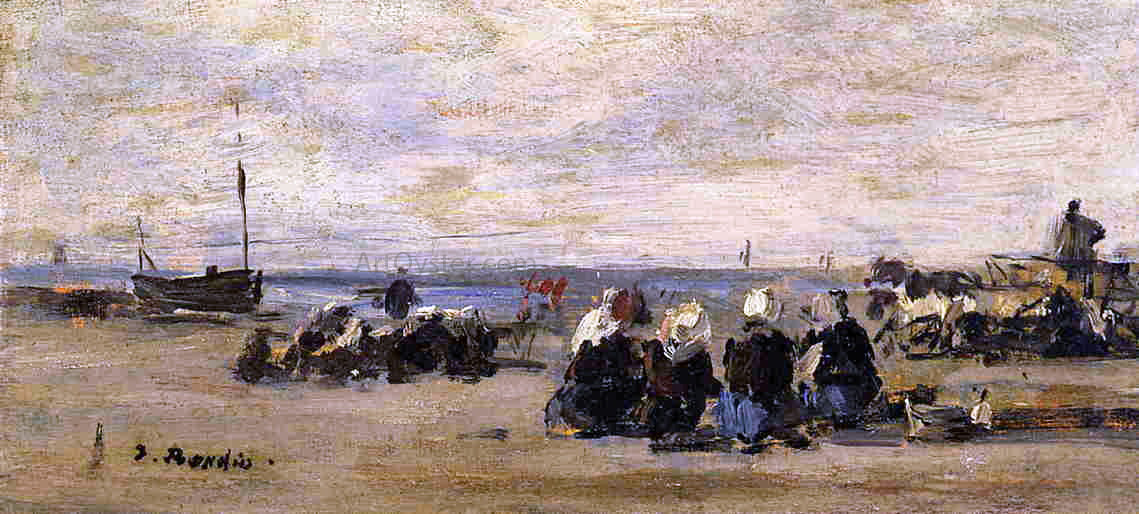 Eugene-Louis Boudin Fishwomen at Berck - Hand Painted Oil Painting