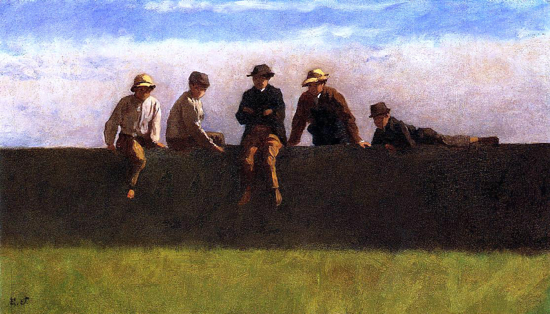 Eastman Johnson Five Boys on a Wall - Hand Painted Oil Painting