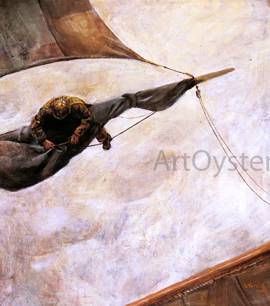 Christian Krohg Fixing The Sail - Hand Painted Oil Painting