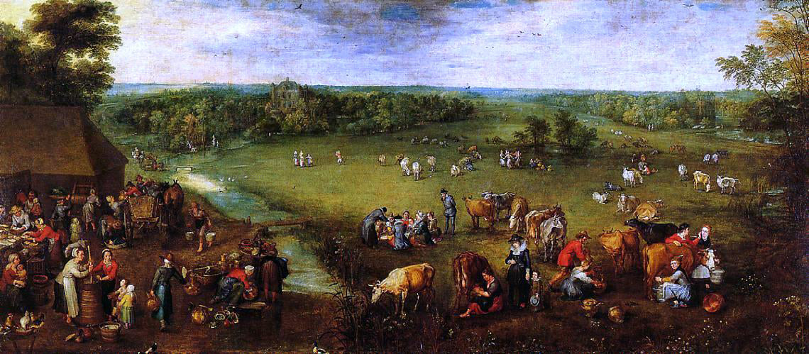 The Elder Jan Bruegel Flemish Dairy Farm - Hand Painted Oil Painting