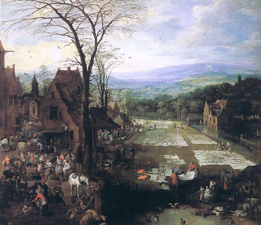 Joos De Momper Flemish Market and Washing Place - Hand Painted Oil Painting