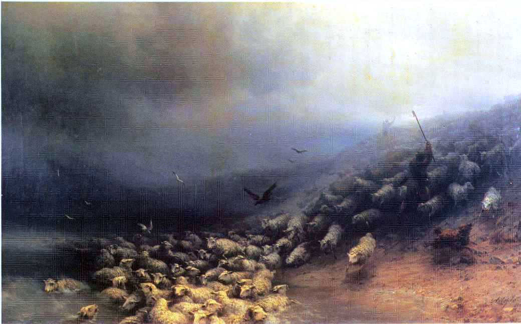  Ivan Constantinovich Aivazovsky Flock of Sheep at Gale - Hand Painted Oil Painting