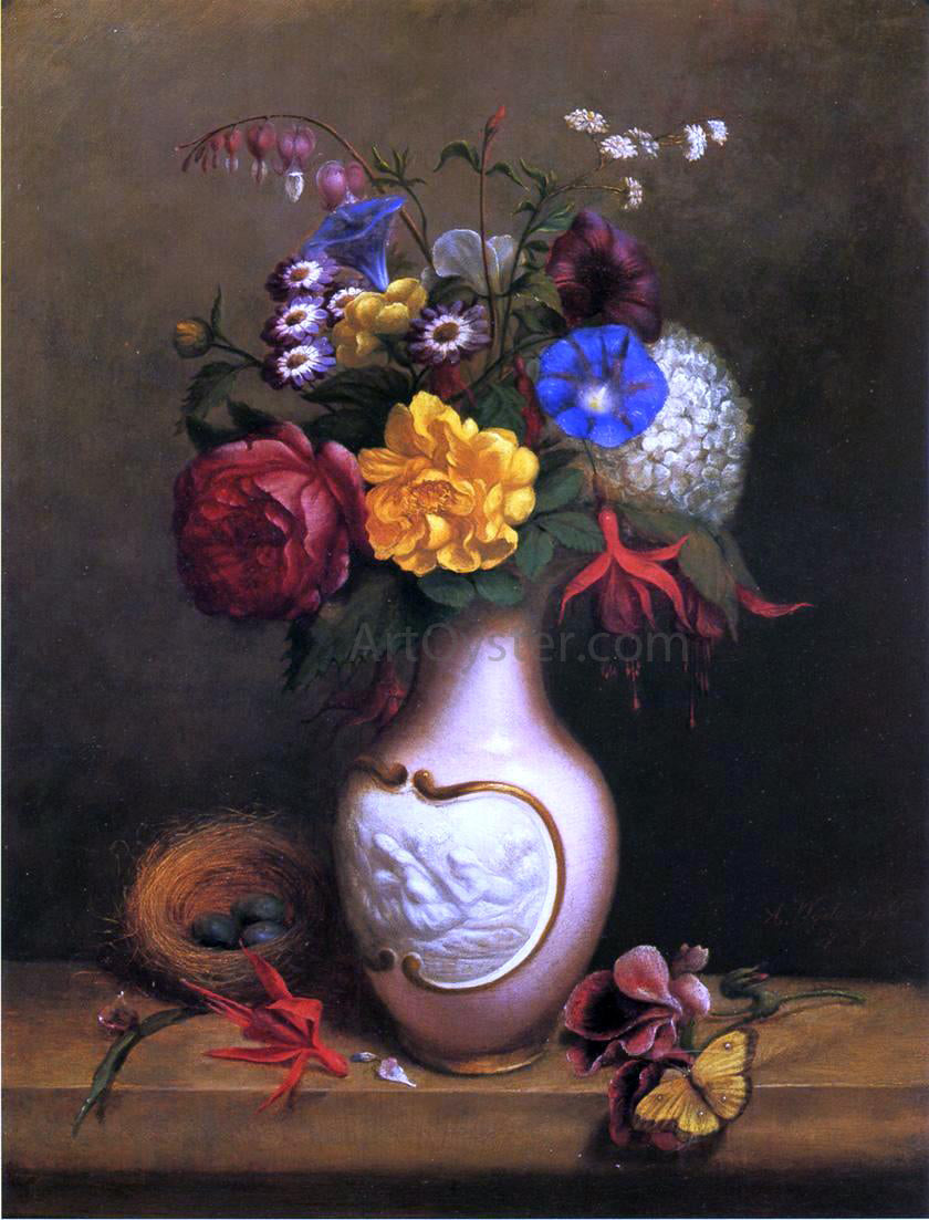 Arnoud Wydeveld Floral Arrangement with Birds Nest - Hand Painted Oil Painting