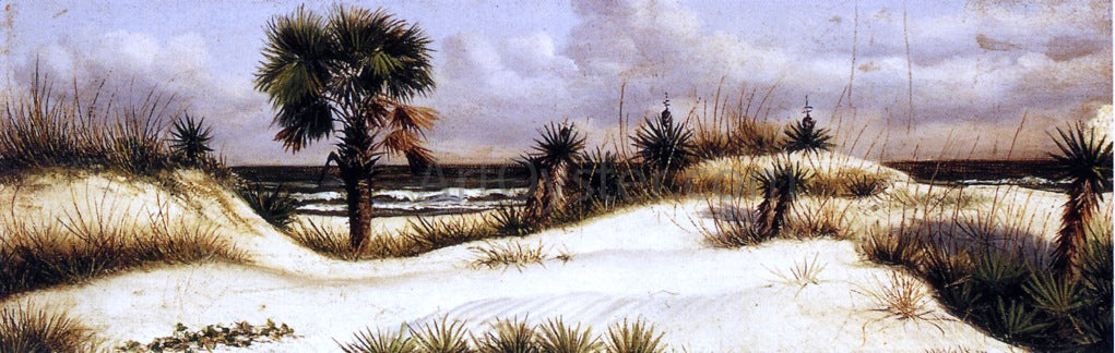 William Aiken Walker Florida Seascape with Sand Dune, Palm Tree, and Yuccas - Hand Painted Oil Painting