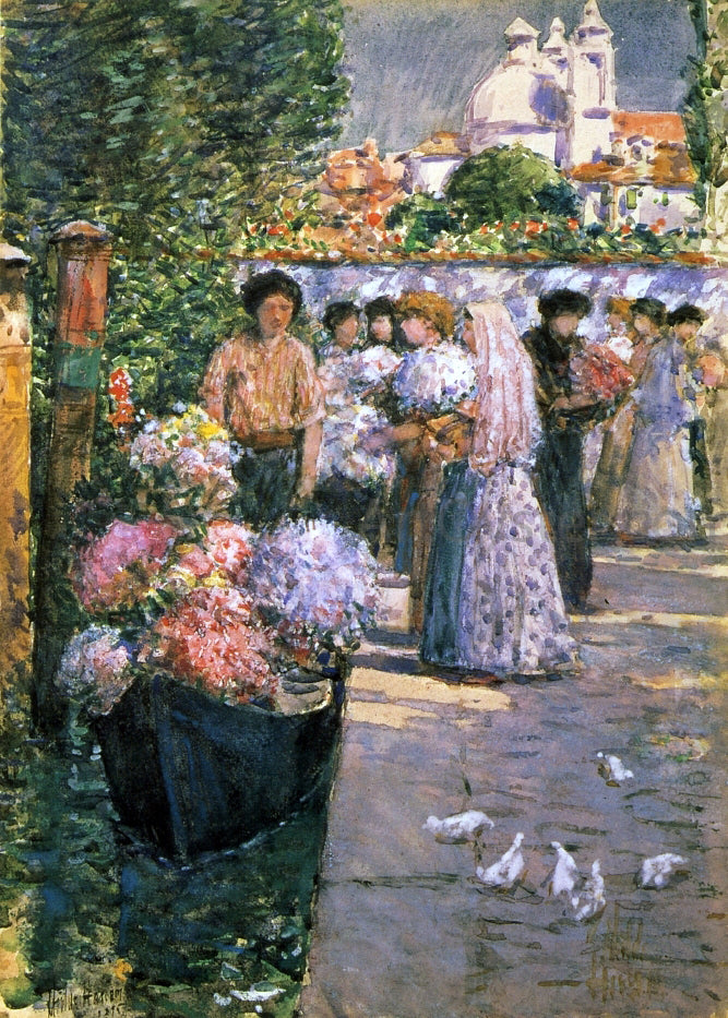 Frederick Childe Hassam A Flower Market - Hand Painted Oil Painting