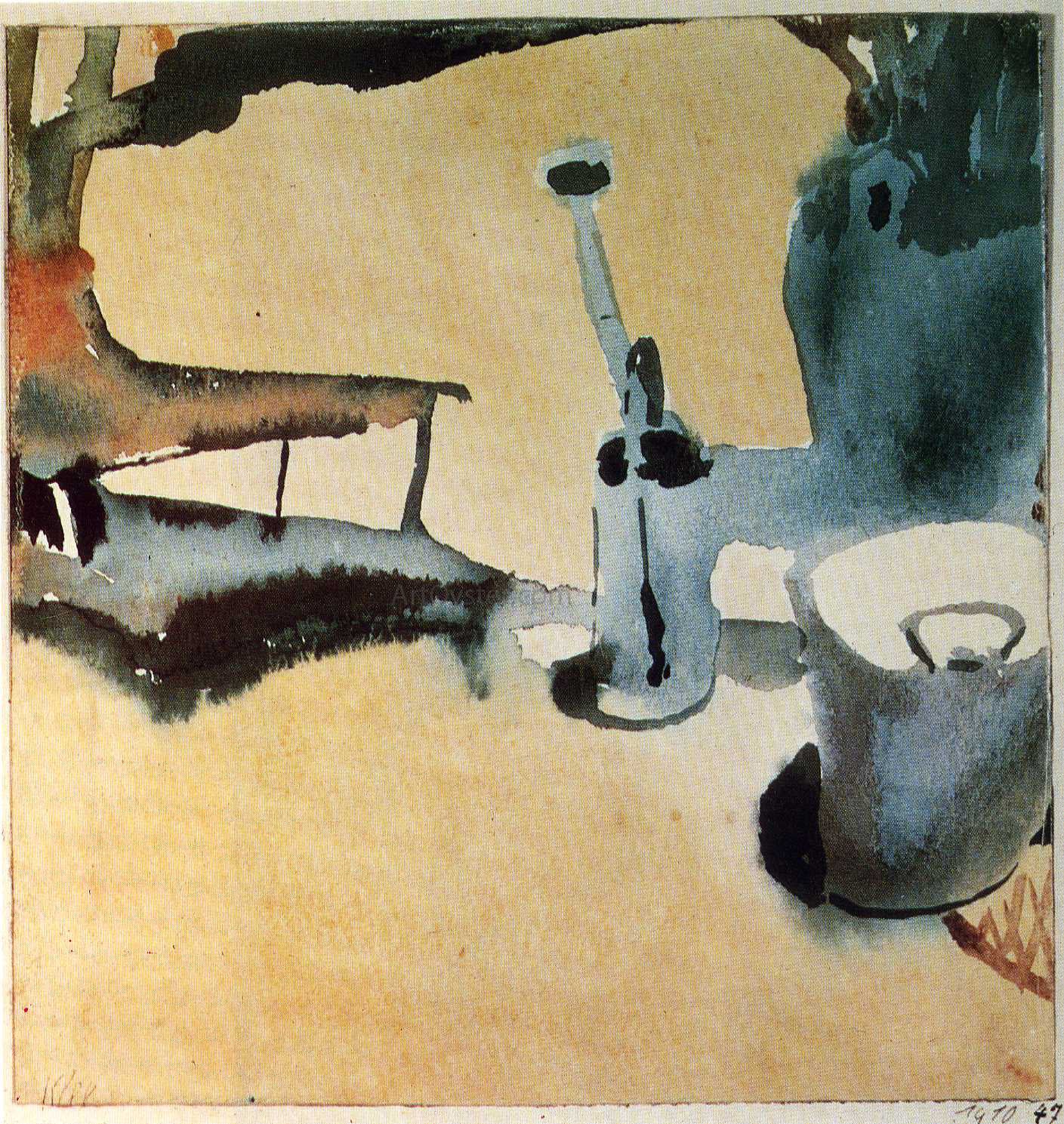 Paul Klee Flower Stand with Watering Can and Bucket - Hand Painted Oil Painting