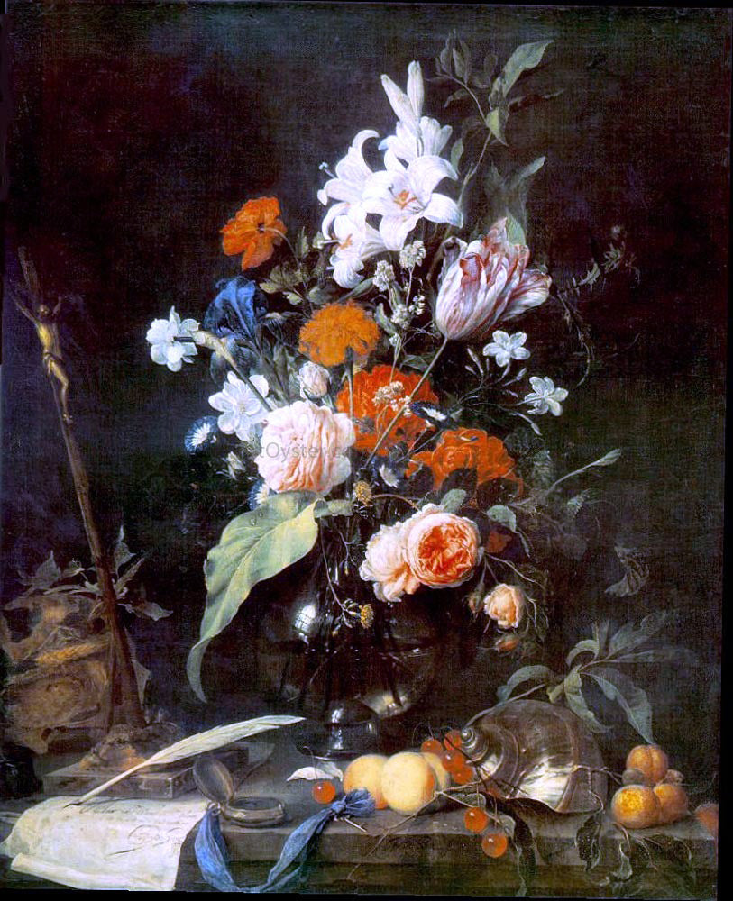 Jan Davidsz De Heem Flower Still-life with Crucifix and Skull - Hand Painted Oil Painting