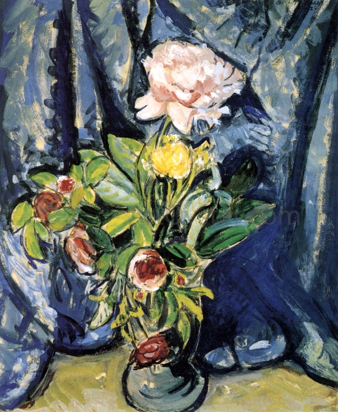  Alfred Henry Maurer Flowers Against a Blue Drape - Hand Painted Oil Painting