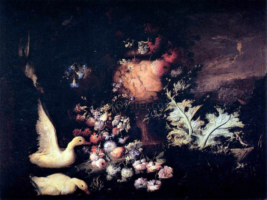 Andrea Belvedere Flowers and Ducks - Hand Painted Oil Painting