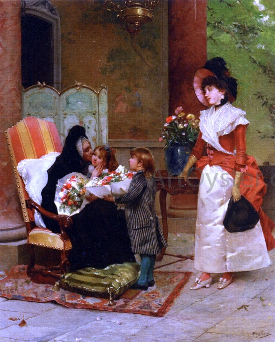 Emile-Auguste Pinchart Flowers for Grandmother - Hand Painted Oil Painting