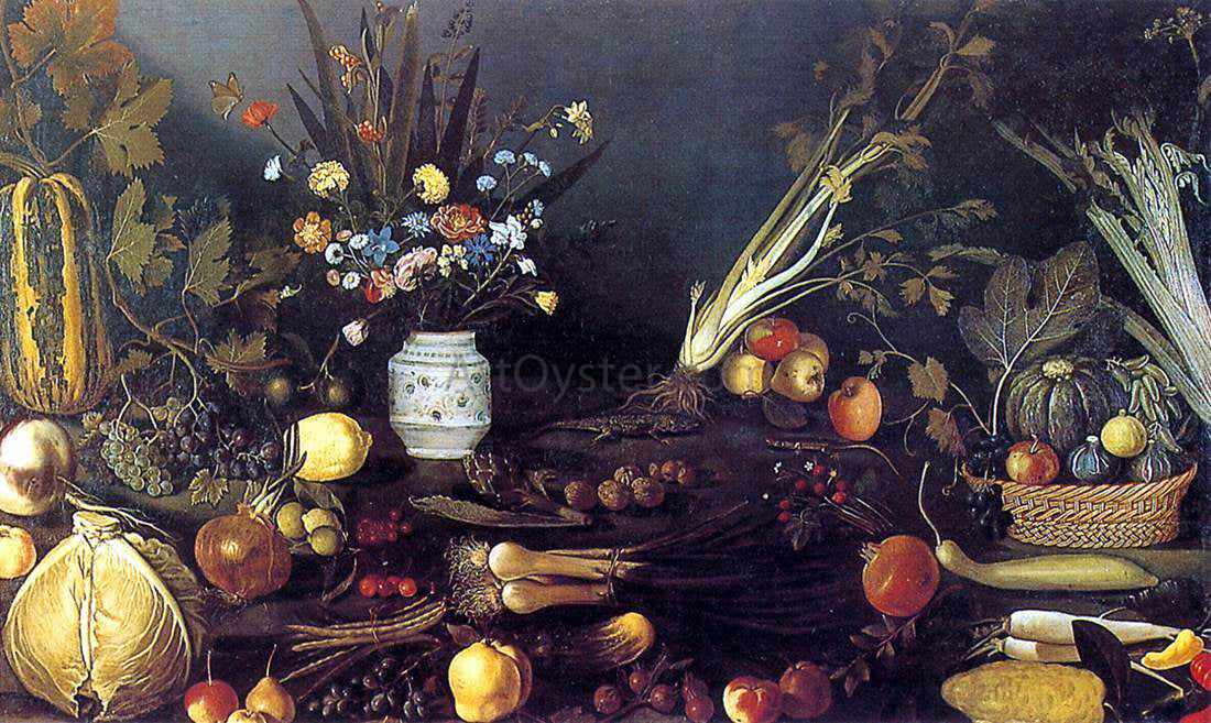 Master of Hartford Still-life Flowers, Fruit, Vegetables and Two Lizards - Hand Painted Oil Painting