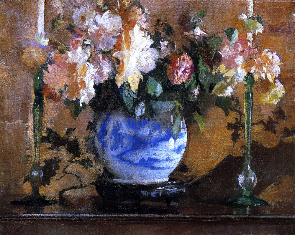 Edmund Tarbell Flowers in a Blue Ginger Jar - Hand Painted Oil Painting
