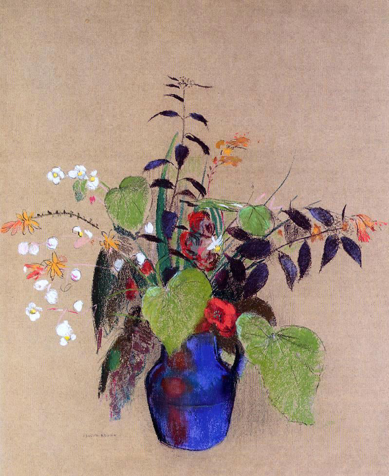 Odilon Redon Flowers in a Blue Jug - Hand Painted Oil Painting