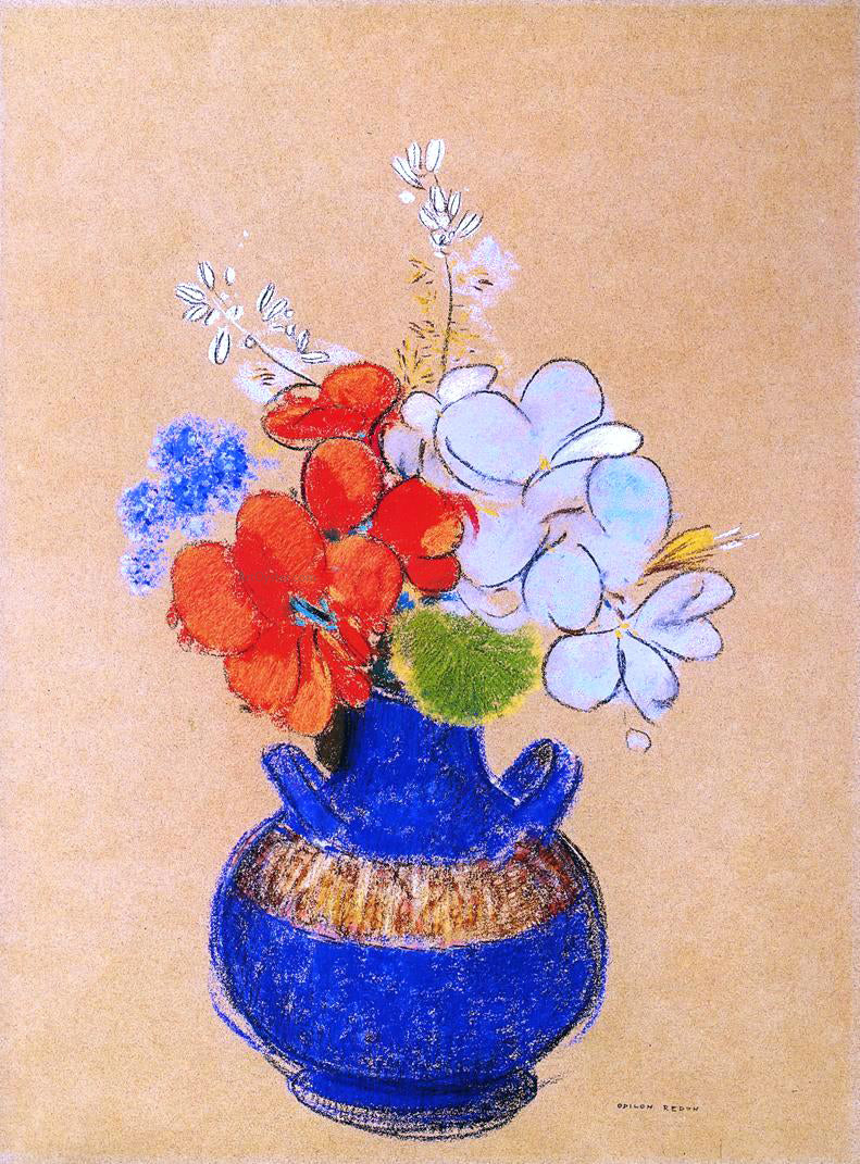 Odilon Redon Flowers in a Blue Vase - Hand Painted Oil Painting