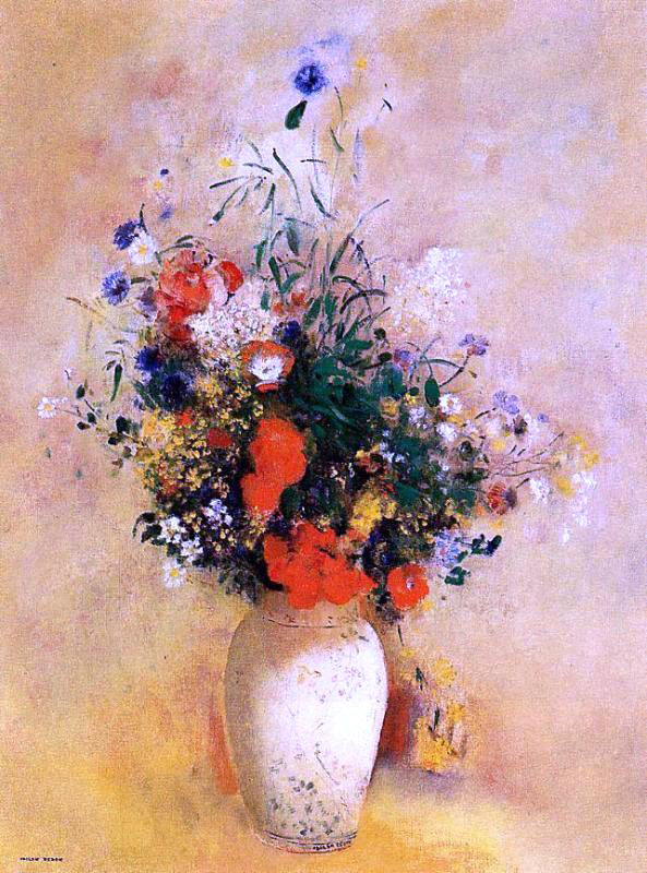 Odilon Redon Flowers in a Chinese Base - Hand Painted Oil Painting