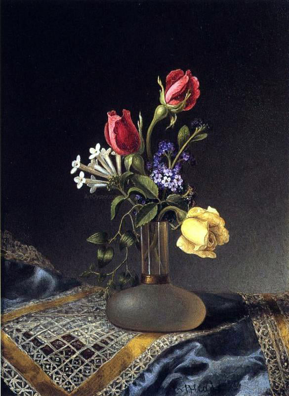 Martin Johnson Heade Flowers in a Frosted Vase - Hand Painted Oil Painting