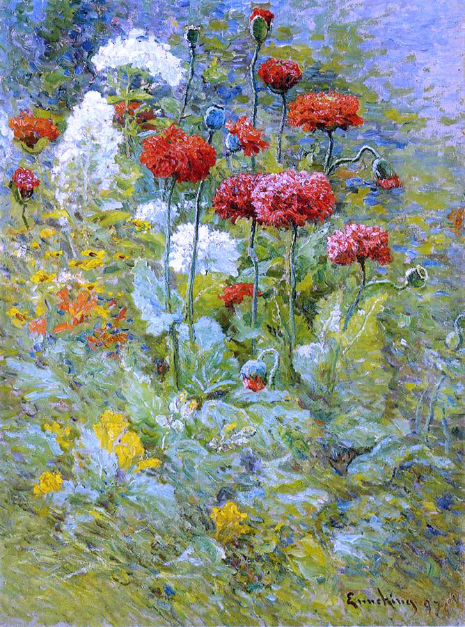 Edward C Leavitt Flowers in a Garden - Hand Painted Oil Painting