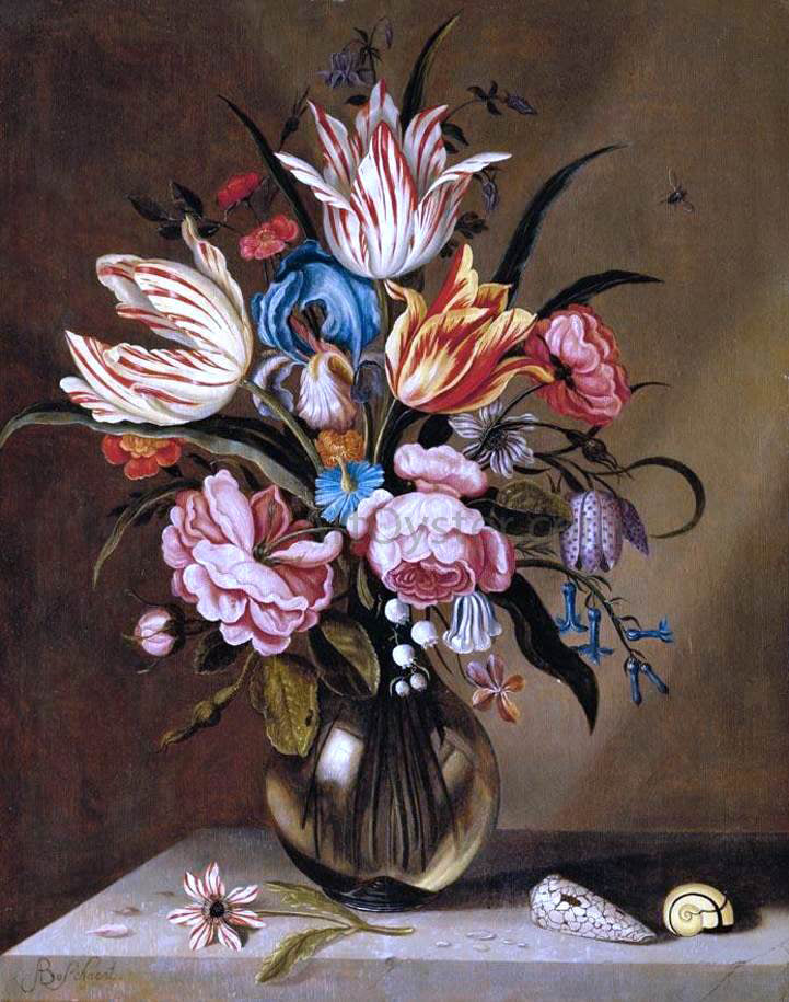  Abraham Bosschaert Flowers in a Glass Vase - Hand Painted Oil Painting