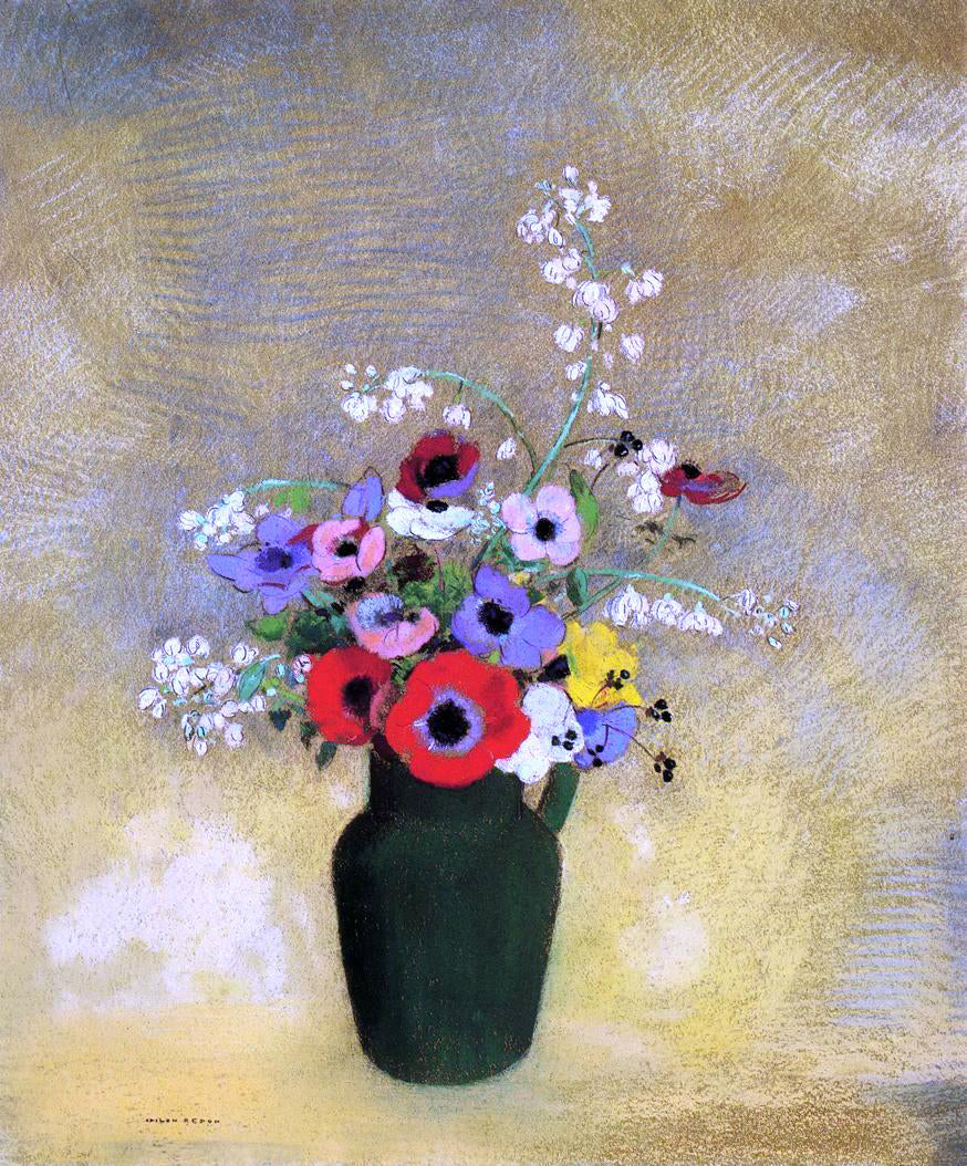Odilon Redon Flowers in a Green Pitcher - Hand Painted Oil Painting