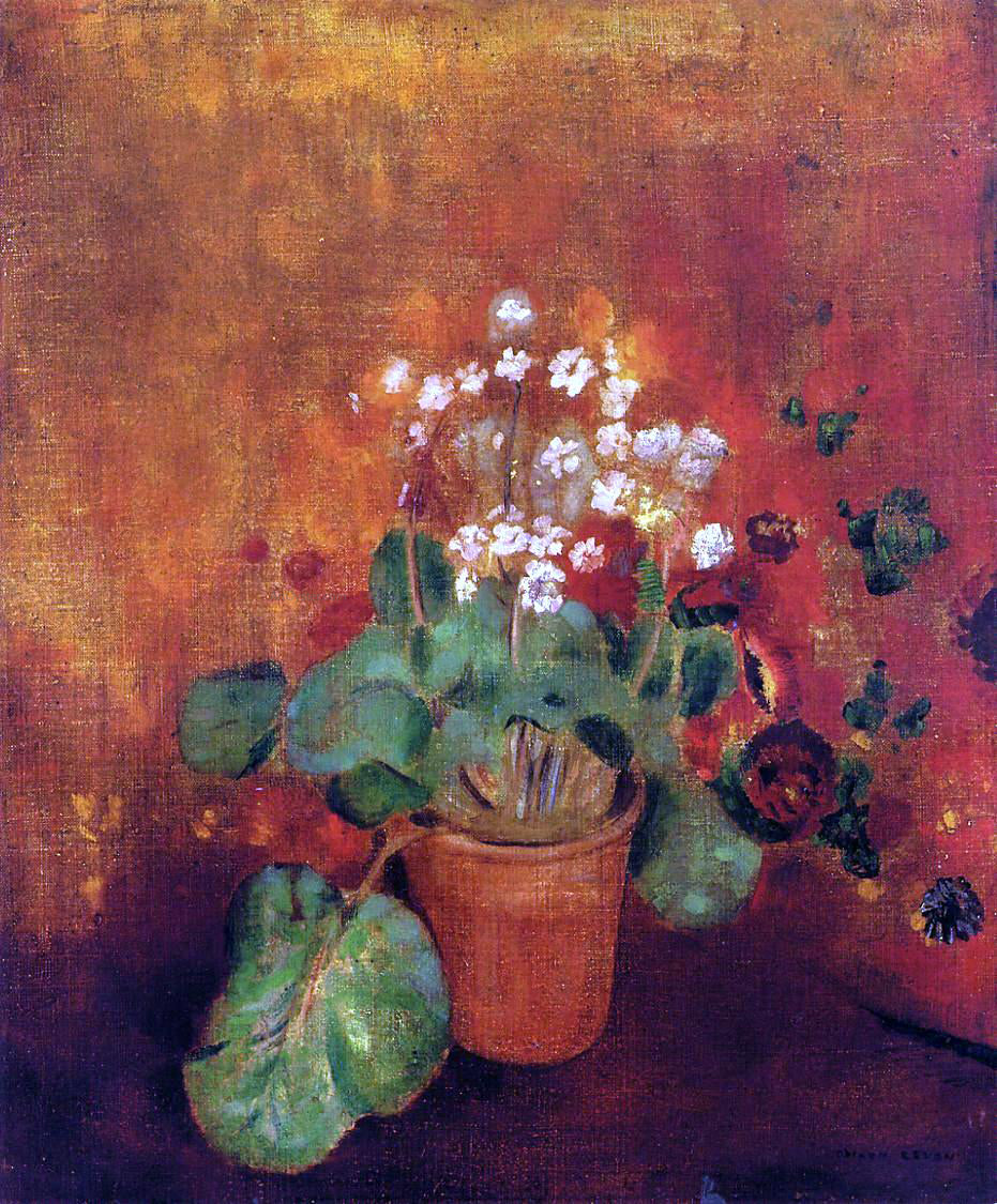  Odilon Redon Flowers in a Pot on a Red Background - Hand Painted Oil Painting