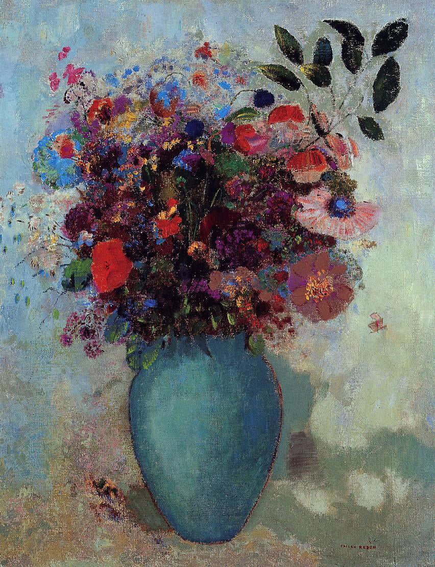 Odilon Redon Flowers in a Turquoise Vase - Hand Painted Oil Painting