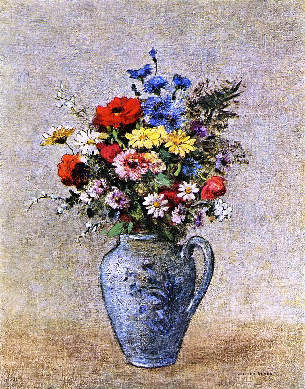 Odilon Redon Flowers in a Vase with one Handle - Hand Painted Oil Painting