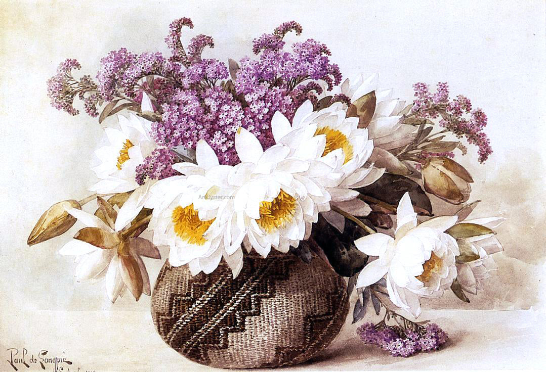 Raoul Paul Maucherat De Longpre Flowers in an Indian Basket - Hand Painted Oil Painting