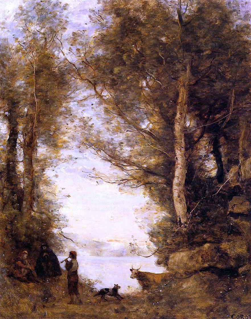 Jean-Baptiste-Camille Corot Flute Player at Lake Albano - Hand Painted Oil Painting