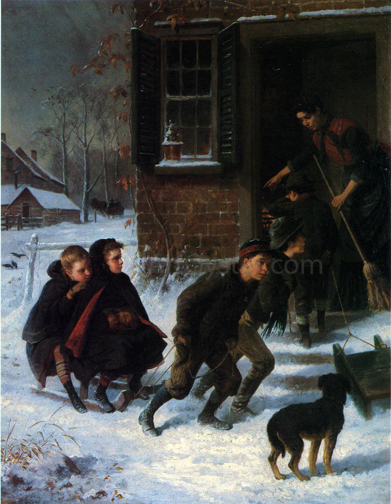 William Hahn Forbidden to Go Sleigh Riding - Hand Painted Oil Painting