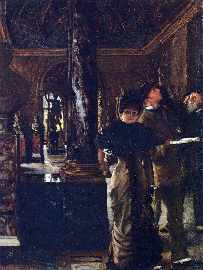 James Tissot Foreign Visitors at The Louvre - Hand Painted Oil Painting