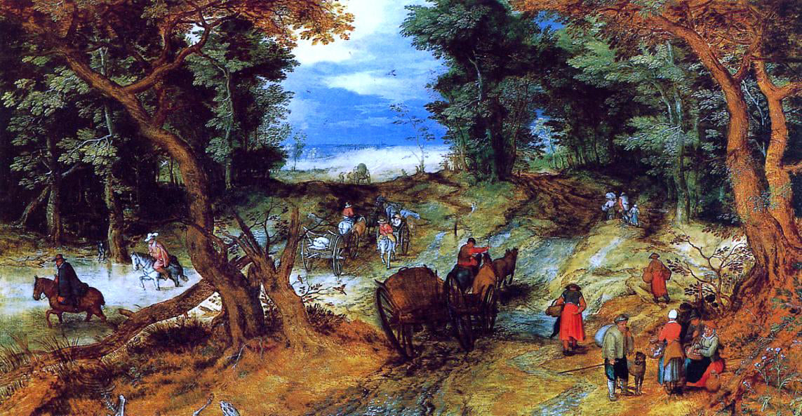 The Elder Jan Bruegel Forest Landscape with Travellers - Hand Painted Oil Painting