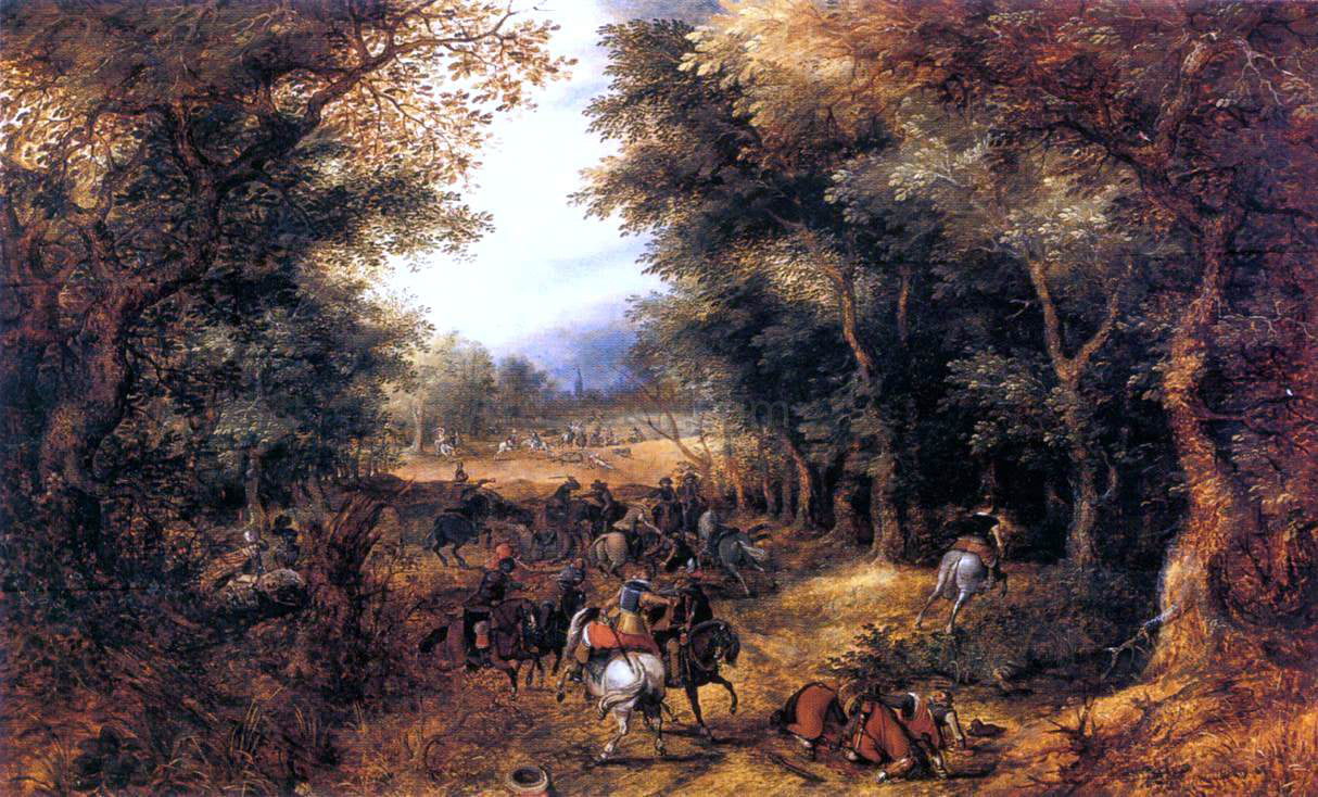 David Vinckboons Forest Scene with Robbery - Hand Painted Oil Painting