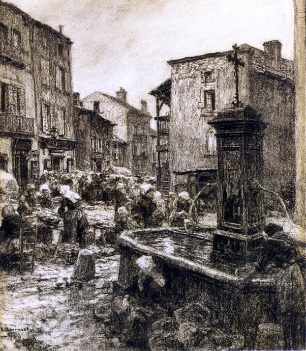 Leon Augustin L'hermitte) Fountain at Chatelguyon - Hand Painted Oil Painting