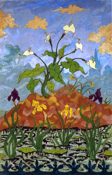 Paul Ranson Four Decorative Panels: Arums and Purple and Yellow Irises - Hand Painted Oil Painting