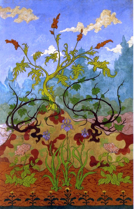 Paul Ranson Four Decorative Panels: Iris and Large Yellow and Mauve Flowers - Hand Painted Oil Painting